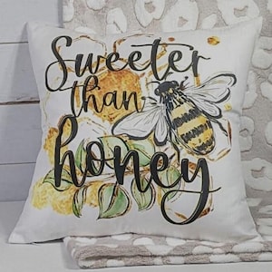 sweeter than honey bumble bee throw pillow