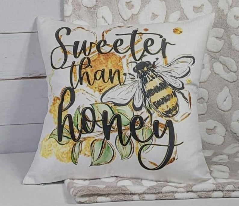 sweeter than honey bumble bee throw pillow