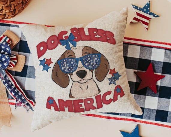 Dog Bless America American Beagle Throw Pillow