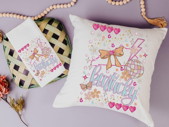 Kentucky throw pillow for bed, Kentucky coquette kitchen towels, college care package for girls, moving away gift for friend, preppy room