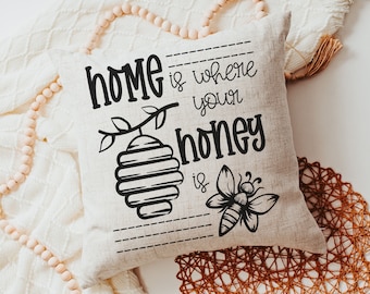 home is where your honey is throw pillows for couch, honey bee pillow, bumble bee gifts for women, summer decorations for home, unique