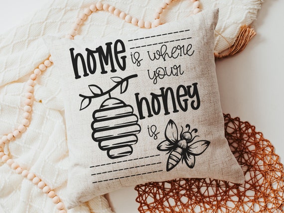home is where your honey is throw pillows for couch, honey bee pillow, bumble bee gifts for women, summer decorations for home, unique
