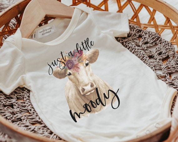just a little moody floral cow baby clothes girl, cute cow gifts for baby girl coming home outfit, farm baby shower gift girl, funny cow