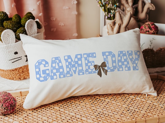 Game Day Columbia blue girly football throw pillow