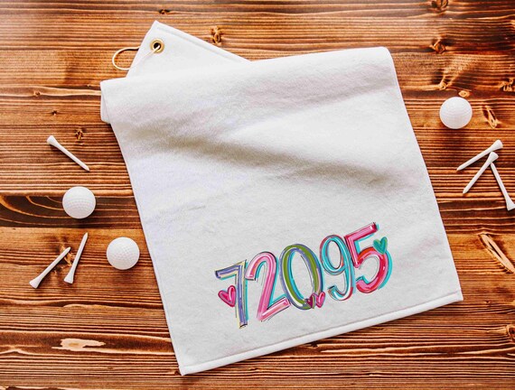 personalized golf towel with grommet, custom zip code towels golf accessories, golfing gifts for women, cute golf retirement gifts for her