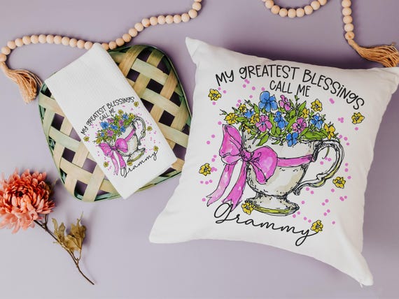 Personalized my greatest blessings call me Grammy throw pillows