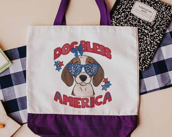 Dog bless America Beagle bulldog tote bag