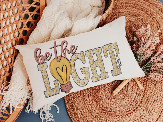 be the light inspirational Christian lumbar pillow covers 12 x 20, Matthew 5:14 Bible verse throw pillows for girls room, scripture gift for