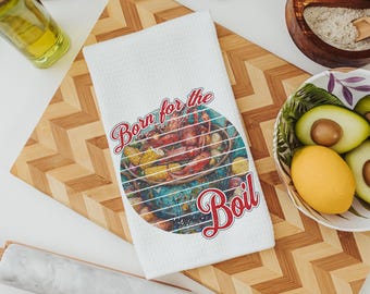 Born for the boil crawfish kitchen towels, Creole cooking crawfish boil Cajun kitchen decor, pinch the tail Louisiana gifts, Southern gifts