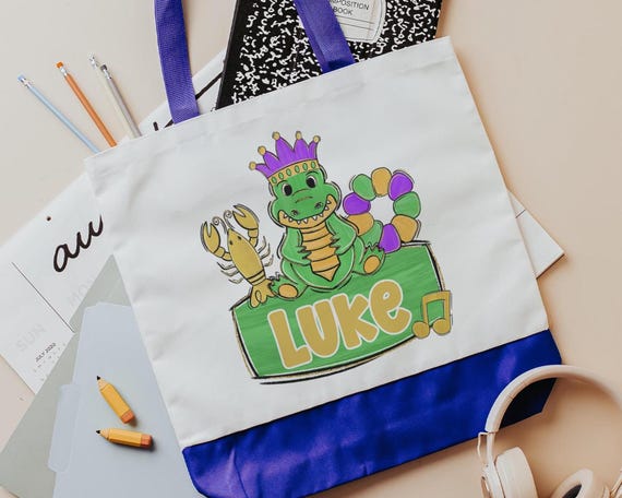 Personalized Mardi Gras Alligator Tote Bag