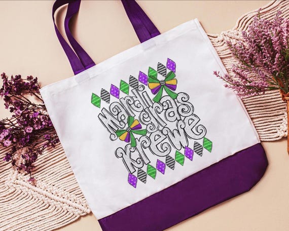Mardi Gras krewe vibes tote bag for girls trip, Fat Tuesday party favors for guests, Louisiana gifts for women, reusable bag coworker gifts