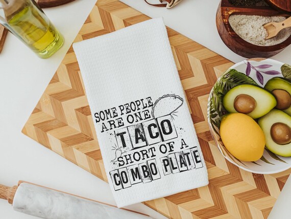 people are stupid taco kitchen towels, taco gifts, bestie birthday gifts for her, funny kitchen dish towels, snarky kitchen decor, fiesta