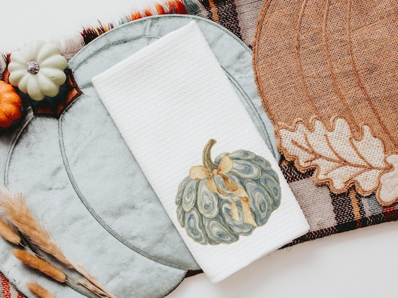 oyster shell pumpkin hand towel guest bathroom decor, nautical pumpkins autumn kitchen towels, fall coastal decor, Thanksgiving hosting gift