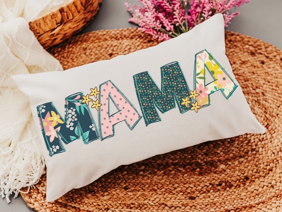 floral mama lumbar pillow cover 12x20, first time Mothers day gift for new moms, rocking chair pillow, cute throw pillows for bed, Spring