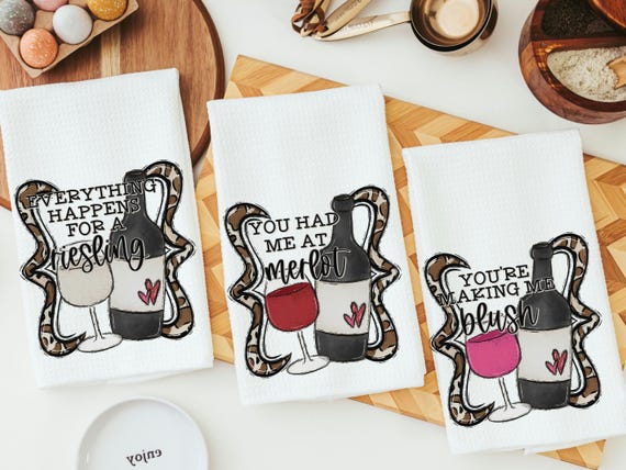 everything happens for a Riesling funny wine kitchen towels for friends, wine bar accessories, wine gifts for women, you had me at merlot