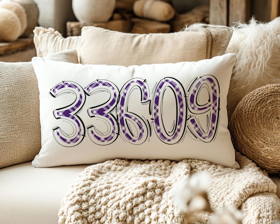 Custom Purple Plaid Zip Code Pillow