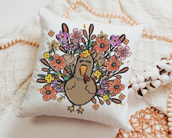 Whimsical Turkey Throw Pillow