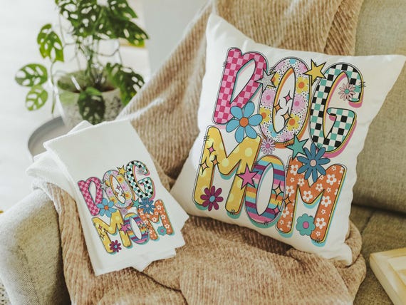 Rainbow dog mom throw pillow & towel