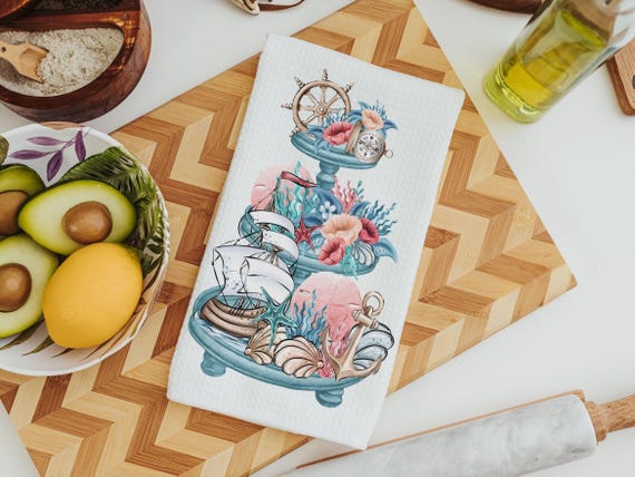 nautical kitchen towels summer kitchen tea towels for friends, beach cottage hostess gifts for women, guest bathroom hand towels, coastal