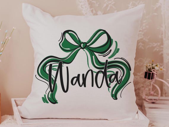personalized Christmas coquette throw pillow with name, forest green Christmas bow accent pillow for chair, cute Christmas gifts for teenage