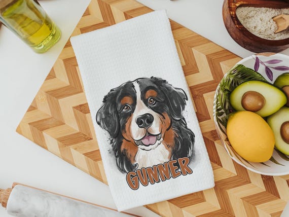 personalized bernese mountain dog kitchen towel dog lover gifts for women, bernese mountain dog gifts for her, berner mama bathroom decor