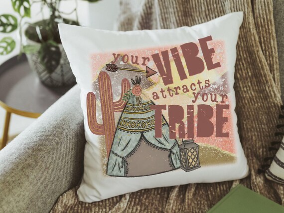 your vibe attracts your tribe boho throw pillows for couch trendy decor, snarky gifts, boho accent pillows for sofa, unique gifts for women