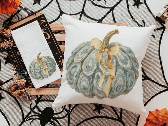 oyster shell pumpkin accent pillows for chair, Thanksgiving hosting gift, nautical pumpkins autumn kitchen hand towels, fall coastal kitchen