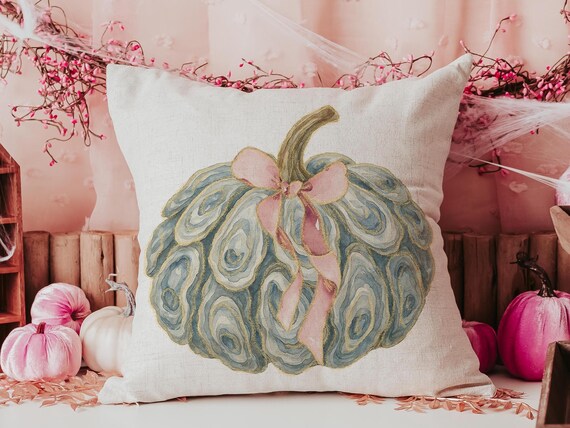 oyster shell pumpkin throw pillows for living room, Thanksgiving hosting gift, fall coastal cottage patio pillow cover 18 x 18, Cape Cod