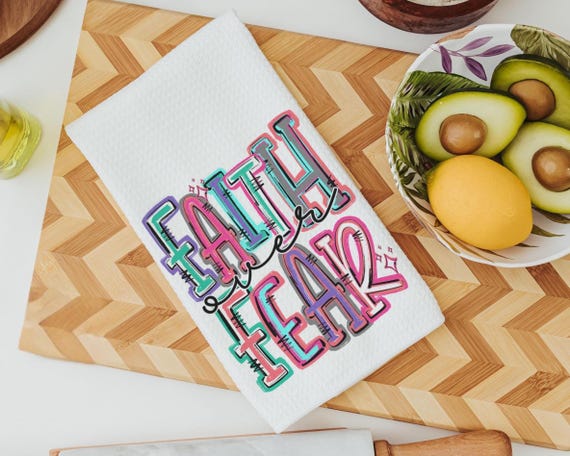 faith over fear Christian kitchen towels for gifts, colorful decorative hand towels for guest bath, faith gifts for sister, Easter hostess