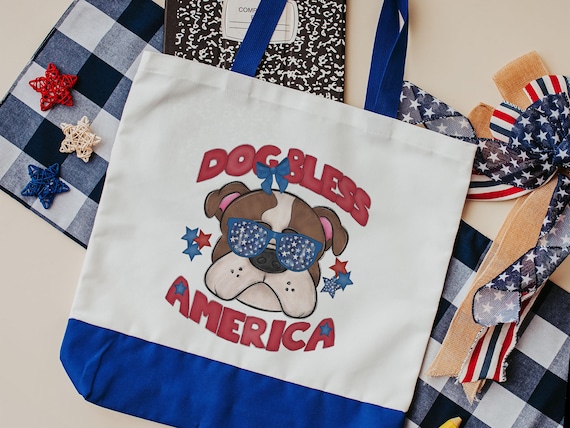 Dog bless America English bulldog tote bag