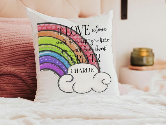 Personalized dog rainbow bridge throw pillow