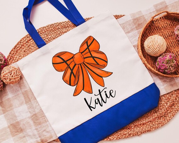 personalized girly basketball tote bag for books, cute basketball senior gifts for girls, unique gifts for teenage girls, game day tote