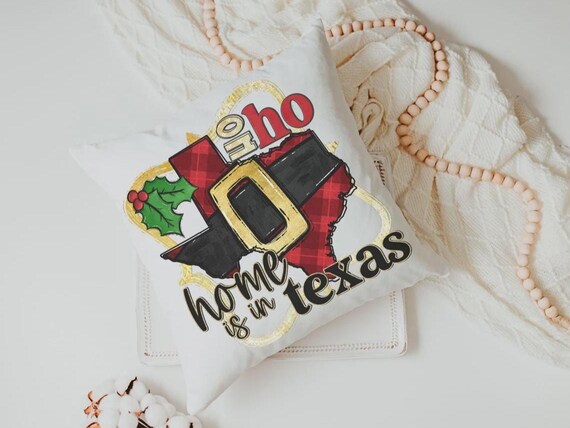 ho ho ho Christmas throw pillow for sectional, Texas Christmas gifts for neighbors, state pride accent pillows for couch, Texas gifts for