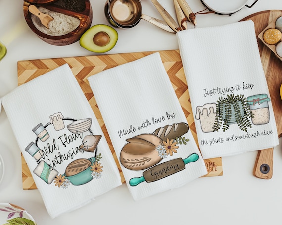 Personalized Made With Love Sourdough Baking Kitchen Towel Cute Kitchen Decor Farmhouse Kitchen Hand Towel Bread Baker Gift for Her Baking Etsy