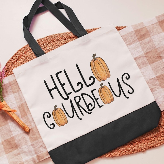 hello gourdgeous pumpkin tote bag for women, fall style gift, boo basket stuffers for teens, fall host gift, Halloween candy bag for adults