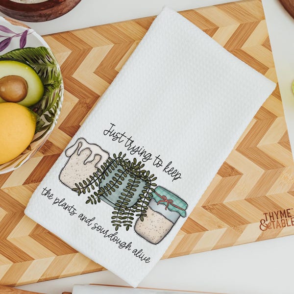 Citas divertidas sobre masa madre, toallas de cocina para despedidas de soltera, regalos para mamás que cuidan las plantas, decoración de cocina con masa madre, panadero.