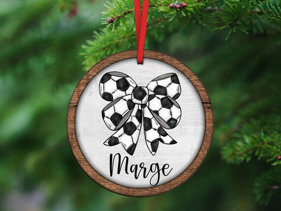 personalized soccer ornament for girls, soccer coquette car charms rear view mirror charm cute soccer Christmas ornament wood, soccer senior