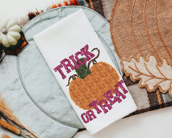 trick or treat Halloween kitchen towels for fall, boo basket stuffers for adults, cute pumpkin hand towels for bathroom, whimsical Halloween