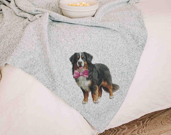 Bernese mountain dog blanket for dog lovers, girl berner mom dog mom gifts for women, pink bow bernese mountain dog gift for her, cozy throw