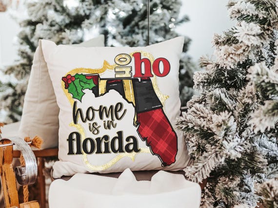 custom ho ho ho state Christmas throw pillows for sofa, Florida Christmas gifts for neighbors, Florida gifts for women, cute Christmas