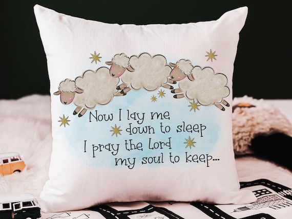 now I lay me down to sleep bedtime prayer throw pillow for kids, Christian nursery decor, baptism gift for grandson, christening gifts for