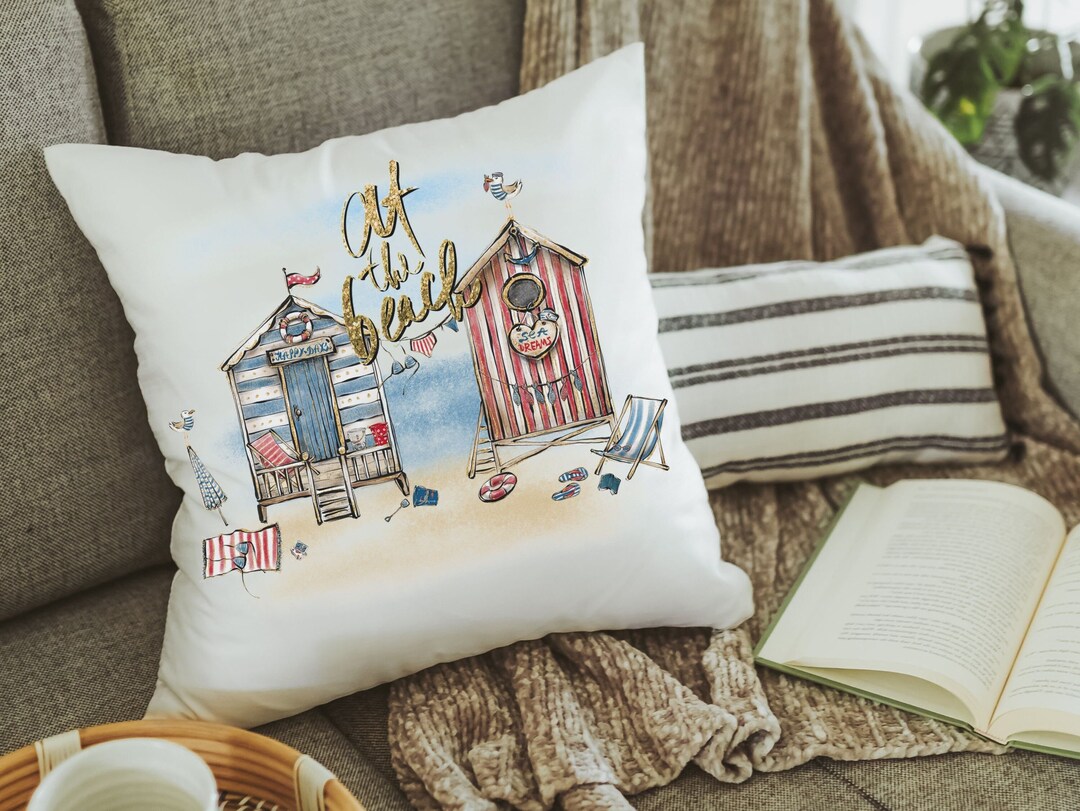 At the Beach Summer Throw Pillows for Sofa, Coastal Decor Beach House