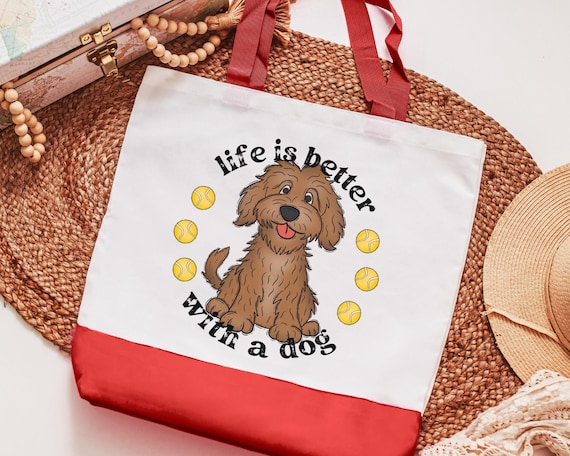 Life is better with a dog labradoodle tote bag