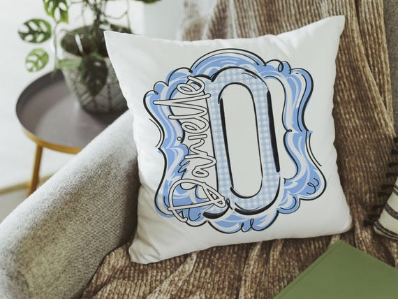 Personalized Blue Gingham Initial Throw Pillow
