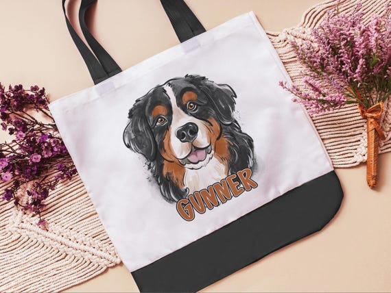 personalized Bernese mountain dog tote bags with name, secret Santa gifts for her, dog mom Christmas gifts for dog lovers, Berner bag, new