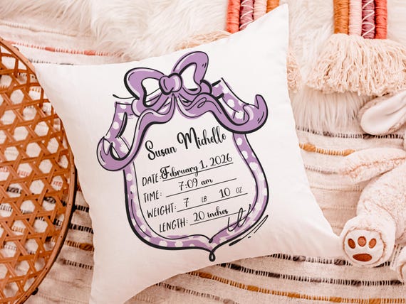 Custom Purple Birth Stats Pillow