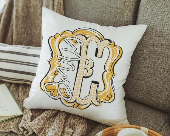 Personalized Yellow Gingham Initial Throw Pillow