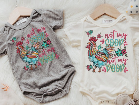 not my coop not my poop funny baby bodysuit, farm baby gifts, chicken baby clothes, newborn girl coming home outfit, cake smash romper, best