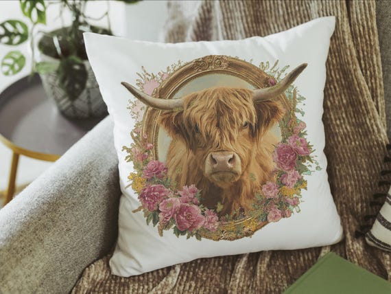 highland cow throw pillows for couch floral decorative pillows for nursery, secret Santa gifts for her, cute cow gifts for cow lovers, best