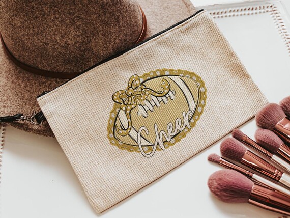 personalized cheer makeup bag for teens, gold school spirit items, stocking stuffers for teenage girls Christmas gifts for cheerleaders